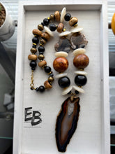 Load image into Gallery viewer, “Earth’s Fruit” Agate, Wood, Bone & Brass Long Necklace