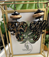 Load image into Gallery viewer, “Elle Elevated” Black & Matte Gold Elephant Earrings