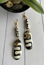 Load image into Gallery viewer, “The Batik Collection” Bone & Brass Dangle Earrings