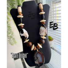 Load image into Gallery viewer, “Agate Delight” Oversized Agate, Wood & Brass Necklace