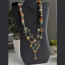 Load image into Gallery viewer, “Reign” Vintage Style Agate & Jasper Cabochon Bib Necklace