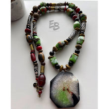 Load image into Gallery viewer, “Prosperous” Long Oriental Style Agate, Horn, Glass & Brass Necklace