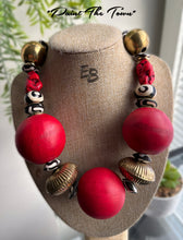 Load image into Gallery viewer, “Paint The Town” Exaggerated Vintage Brass, Bone, Wood & Turquoise Statement Necklace