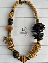 Load image into Gallery viewer, “Electric Woods Collection” Black Safari Wood & Coconut Necklace