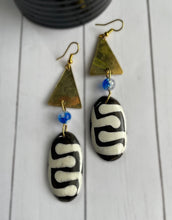 Load image into Gallery viewer, “The Batik Collection” Bone & Brass Dangle Earrings