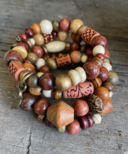Load image into Gallery viewer, "Summer Woods" Mixed Natural Wood Bead Wrap Bracelet