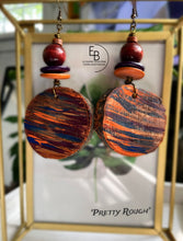Load image into Gallery viewer, “Pretty Rough” Hand-painted Natural Tree Wood Slice Dangle Earrings