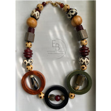 Load image into Gallery viewer, “Round In Circles” -Earth Tone Vintage Wood Necklace