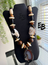 Load image into Gallery viewer, “Agate Delight” Oversized Agate, Wood & Brass Necklace