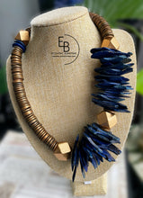 Load image into Gallery viewer, “Electric Woods Collection” A River Runs Blue Wood & Coconut Necklace