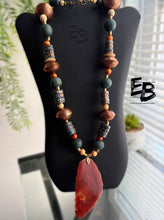 Load image into Gallery viewer, “Rustic Copper” Long Copper Metal, Ceramic, Wood & Agate Necklace