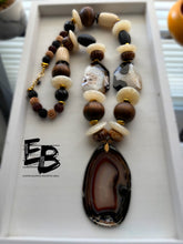 Load image into Gallery viewer, “Agate Delight” Oversized Agate, Wood & Brass Necklace