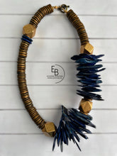 Load image into Gallery viewer, “Electric Woods Collection” A River Runs Blue Wood & Coconut Necklace