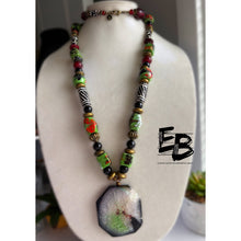 Load image into Gallery viewer, “Prosperous” Long Oriental Style Agate, Horn, Glass & Brass Necklace