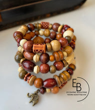 Load image into Gallery viewer, "Summer Woods" Mixed Natural Wood Bead Wrap Bracelet