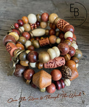 Load image into Gallery viewer, "Summer Woods" Mixed Natural Wood Bead Wrap Bracelet