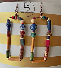 Load image into Gallery viewer, "Jazz In The Key Of Funk" Wire & Bead Wrapped Rectangle Earrings