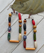 Load image into Gallery viewer, "Jazz In The Key Of Funk" Wire & Bead Wrapped Rectangle Earrings