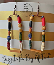 Load image into Gallery viewer, "Jazz In The Key Of Funk" Wire & Bead Wrapped Rectangle Earrings