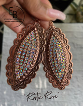 Load image into Gallery viewer, &quot;Rustic Rose&quot; Rose Gold Metal Crystal Inlayed Dange Earrings
