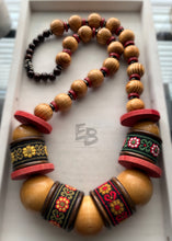 Load image into Gallery viewer, “Oh Darling” Vintage Wood Canvas Ribbon Floral Necklace
