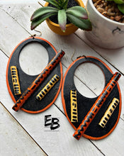 Load image into Gallery viewer, “Melanin Groove” Hand-painted Oversized Wood Dangle Earrings
