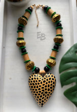 Load image into Gallery viewer, “Prosperous Heart” Wood, Brass &amp; Buffalo Heart Charm Necklace
