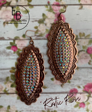 Load image into Gallery viewer, &quot;Rustic Rose&quot; Rose Gold Metal Crystal Inlayed Dange Earrings
