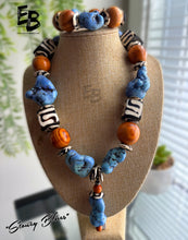 Load image into Gallery viewer, “Stoney Blues” Dyed Turquoise, Bone &amp; Wood 2pc Set
