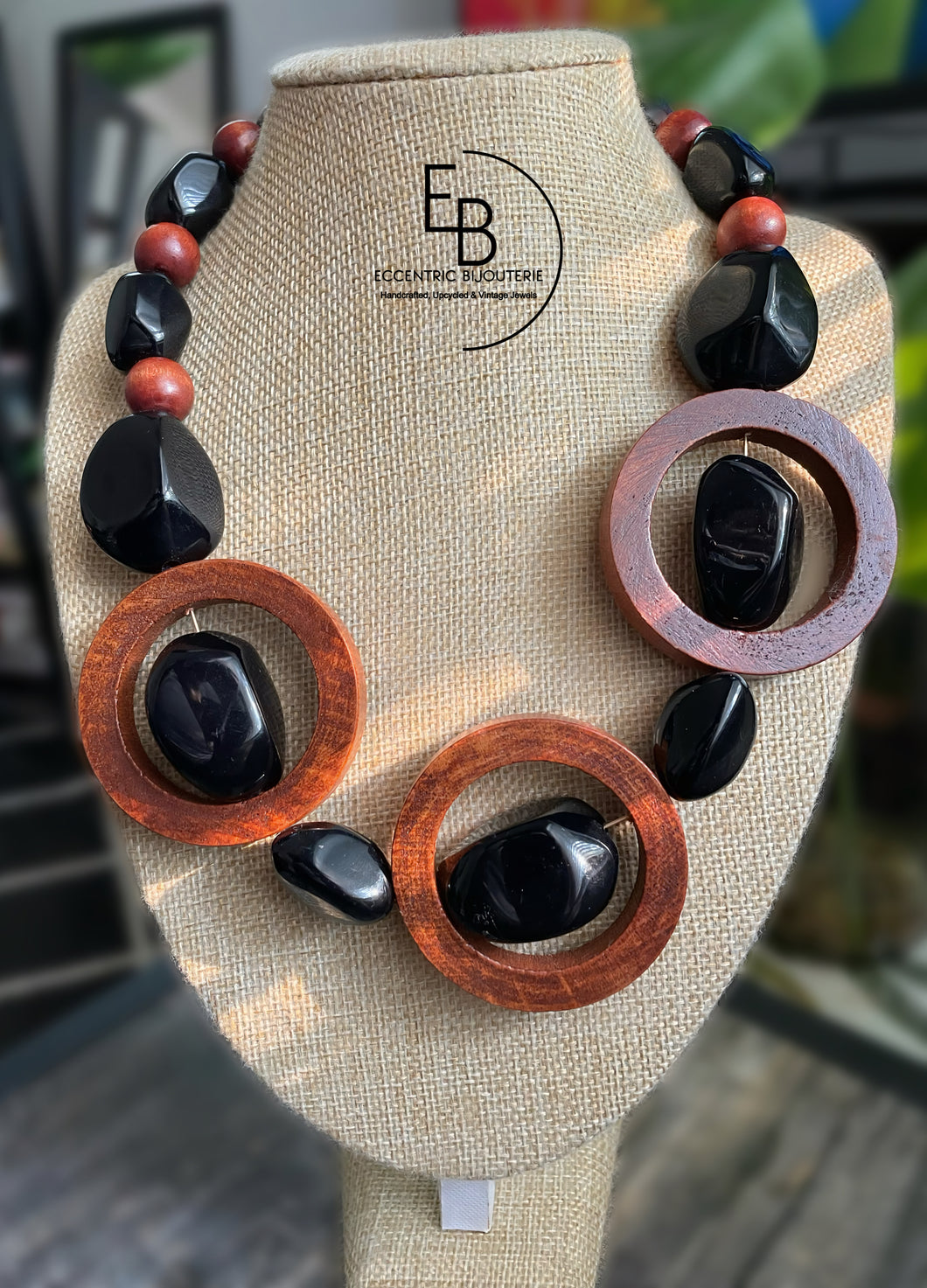 “Round In Circles” Vintage Wood Necklace Desert