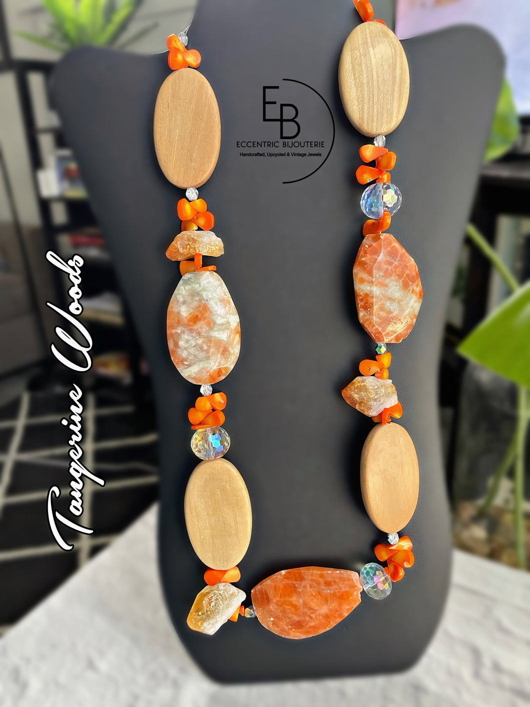 “Autumn Orange” Mixed Agate & Wood Necklace