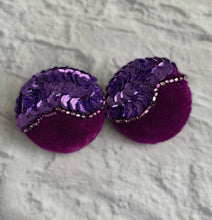 Load image into Gallery viewer, CLIP ON &quot;Purple Dreams&quot; Vintage Velvet &amp; Sequin Earrings
