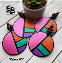 Load image into Gallery viewer, “Colors #5” Handpainted Double-sided Wood Dangle Earrings ￼
