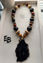 Load image into Gallery viewer, “Hot Coals” Rugged Cut Agate, Wood &amp; Brass Necklace
