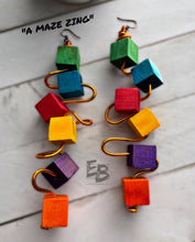 Load image into Gallery viewer, “A Maze Zing” Wood &amp; Aluminum Dangle Earrings
