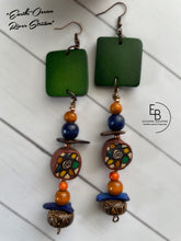 Load image into Gallery viewer, “Earth, Ocean, River, Streams” Clay &amp; Wood Dangle Earrings
