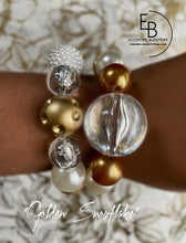 Load image into Gallery viewer, “Golden Snowflake” Pearl Theme Stretch Bracelet
