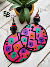 Load image into Gallery viewer, “Colors #5” Handpainted Double-sided Wood Dangle Earrings ￼
