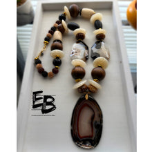 Load image into Gallery viewer, “Agate Delight” Oversized Agate, Wood &amp; Brass Necklace
