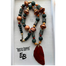 Load image into Gallery viewer, “Rustic Copper” Long Copper Metal, Ceramic, Wood &amp; Agate Necklace
