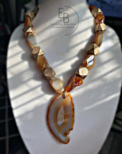 Load image into Gallery viewer, “Golden Time Of Day” Agate Slice Beaded Necklace

