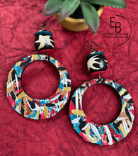 Load image into Gallery viewer, “Bone Graffiti” Hand-Painted Wood &amp; Bone Dangle Earrings

