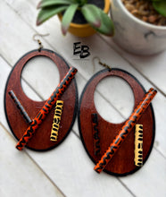 Load image into Gallery viewer, “Melanin Groove” Hand-painted Oversized Wood Dangle Earrings
