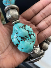 Load image into Gallery viewer, “Turk Horizons” Abstract Handcrafted Silver &amp; Turquoise Statement Necklace
