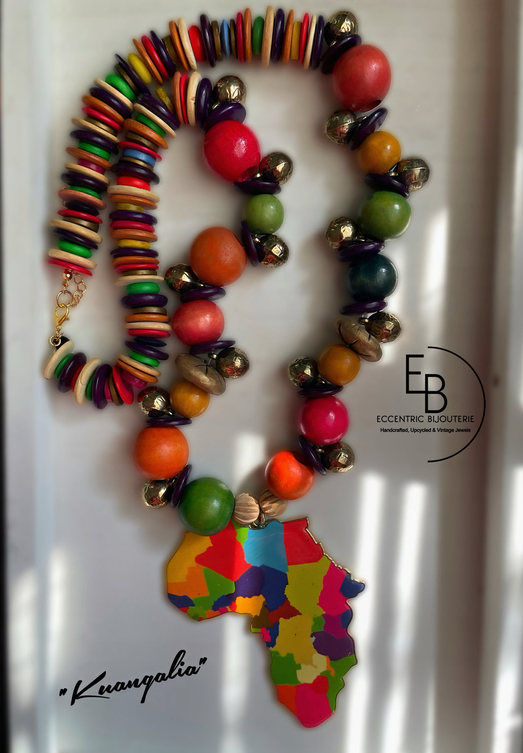 “Kuangalia” Vibrant Wood & Metal Statement Necklace