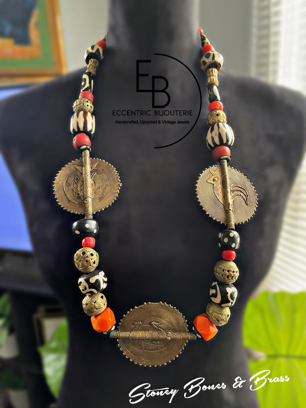 “Stoney Bones & Brass Chunky Handcrafted Necklace