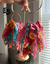 Load image into Gallery viewer, “Bohemian Babe” Shredded Kantha Fabric Hoop Earrings
