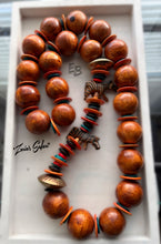 Load image into Gallery viewer, “Zaria’s Safari” Long Oversized Wood &amp; Brass Necklace
