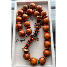 Load image into Gallery viewer, “Zaria’s Safari” Long Oversized Wood &amp; Brass Necklace
