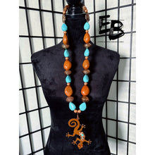 Load image into Gallery viewer, “Lizzie Blue” Long Exotic Copper &amp; Turquoise Necklace
